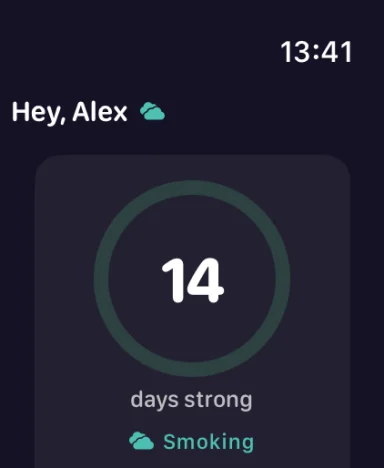 Apple Watch showing a 14-day streak.